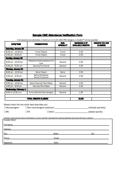 Free 30 Attendance Verification Forms In Pdf Ms Word 8450