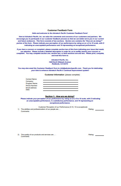 general customer feedback form in pdf
