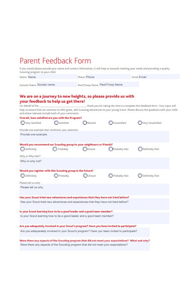 FREE 32  Parent Feedback Form Samples PDF MS Word Google Docs Excel
