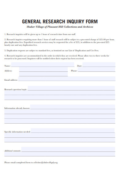 general research inquiry form