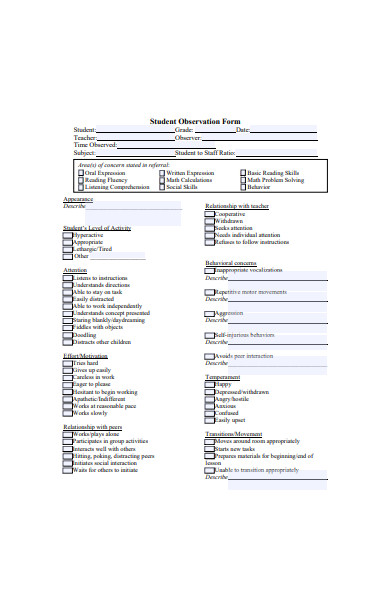 general student observation form