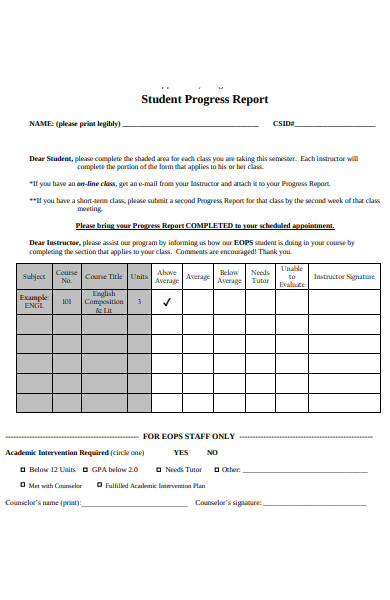 general student progress report form