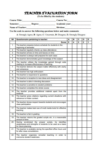 general teacher evaluation form