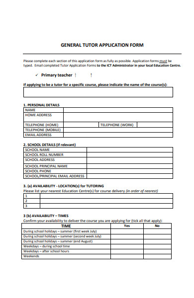general tutor application form