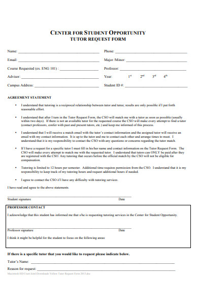 general tutor request form