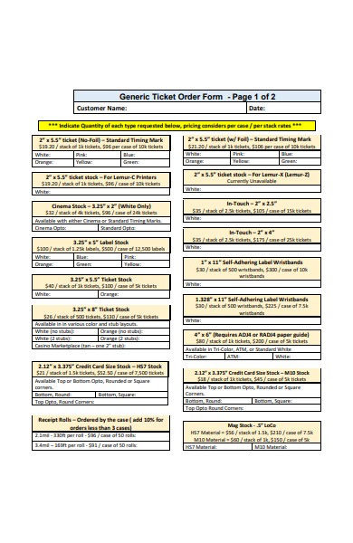 generic ticket order form