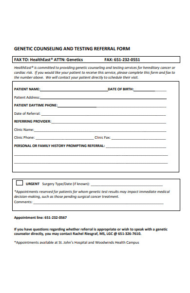 genetic counselling referral form