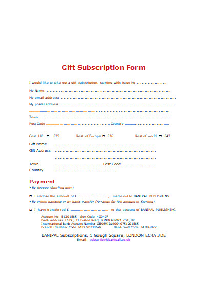gift subscription form
