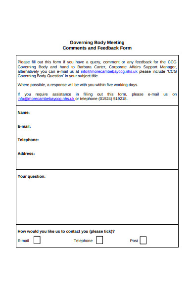 governing body meeting feedback form