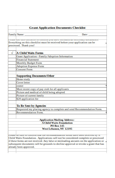grant application checklist form