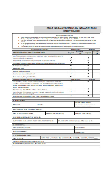 group insurance death claim information form