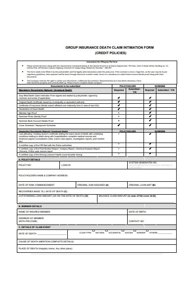 group insurance death information form