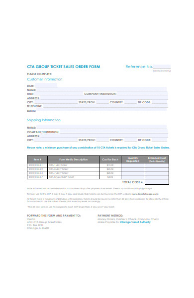 group ticket sale order form