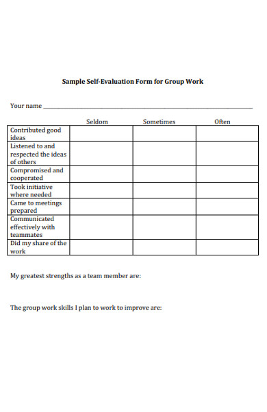 group work self evaluation form
