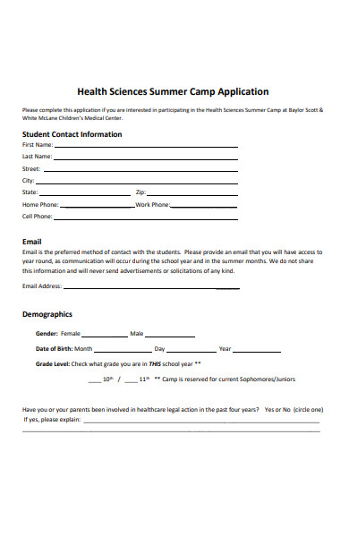 Camp Application FREE 31+ Summer Camp Application Forms in PDF | MS Word | XLS