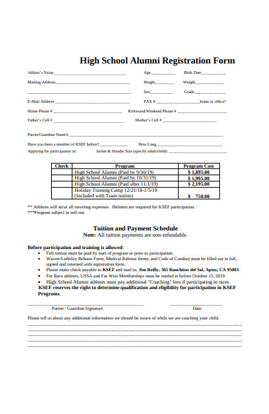 high school alumni registration form