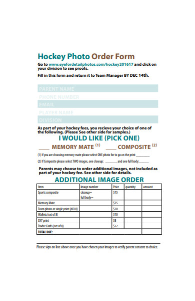 hockey photography order form