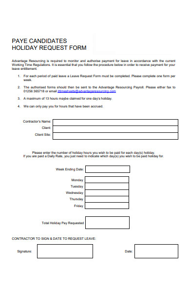 holiday request form sample
