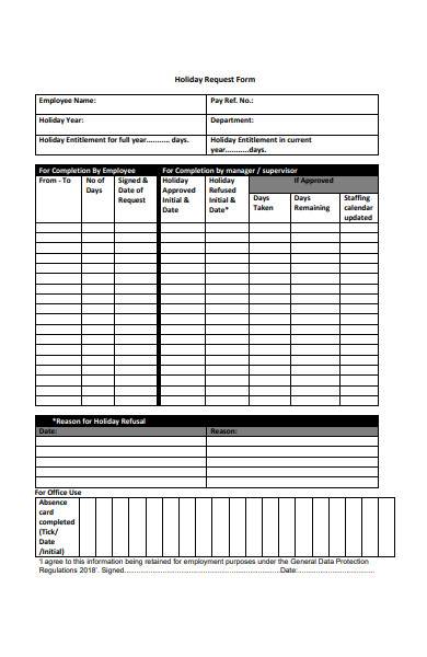 Free 21 Holiday Request Forms In Pdf Ms Word Xls