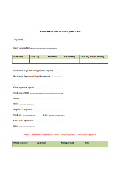 holiday services request form