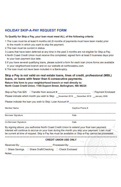 holiday skip pay request form