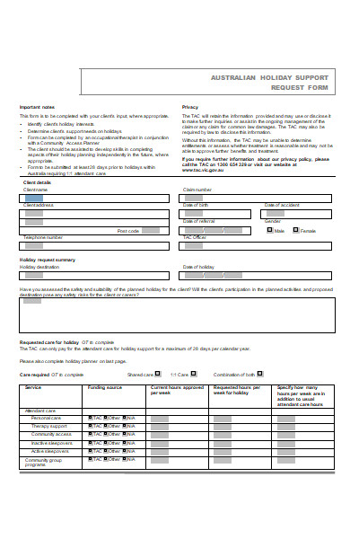 holiday support request form