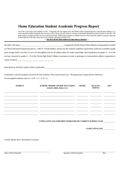home education student progress report form