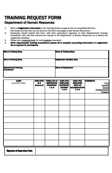 human resources training request form