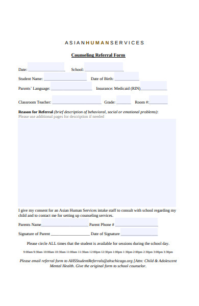 Free 47 Sample Counseling Referral Forms In Pdf Ms Word Doc 7405