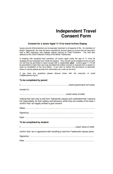 independent travel consent form