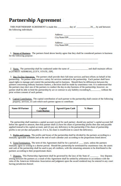 individual partnership agreement form