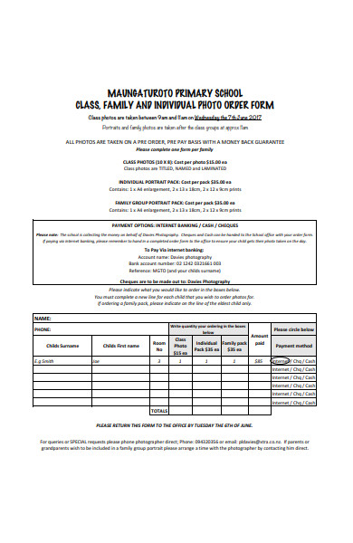 individual photography order form