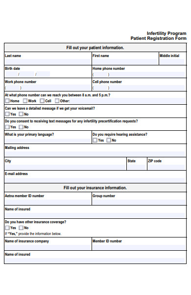infertility program patient registration form