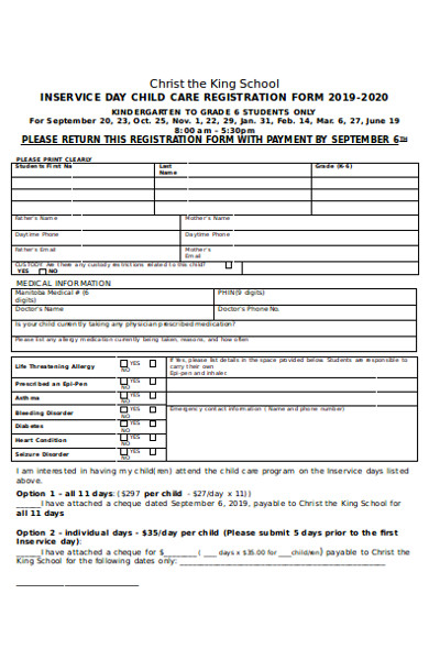 inservice day childcare registration form