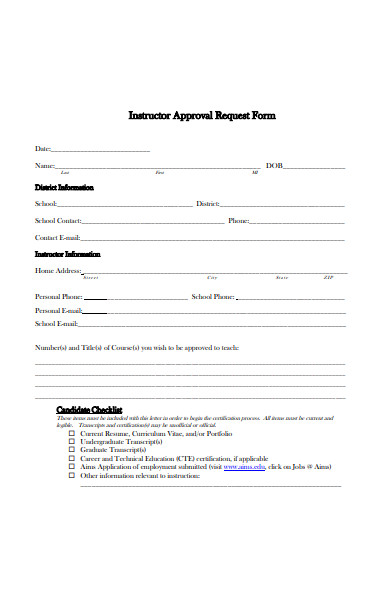 instructor approval request form