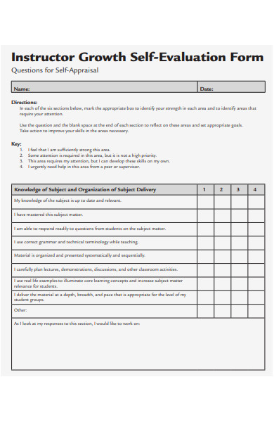 instructor growth self evaluation form