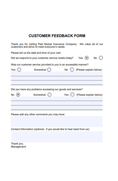 insurance company customer feedback form