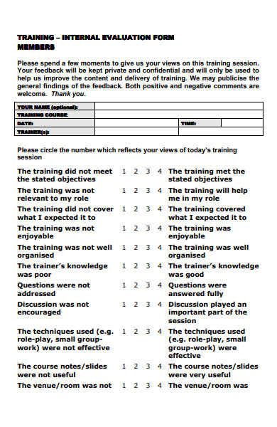 internal training evaluation form