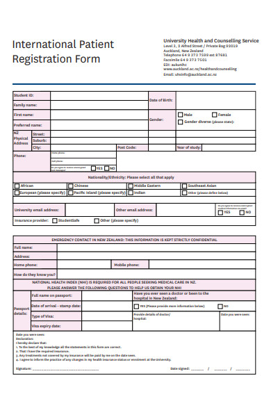 international patient registration form