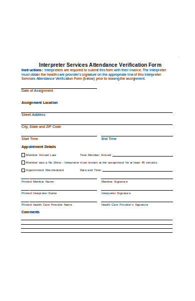 interpreter services attendance verification form