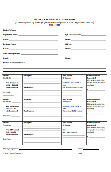 job training evaluation form