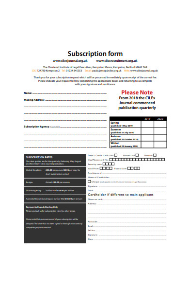 journal subscription form
