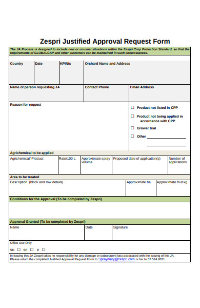 justified approval request form