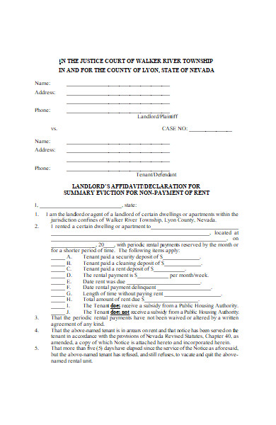landlord affidavit form sample