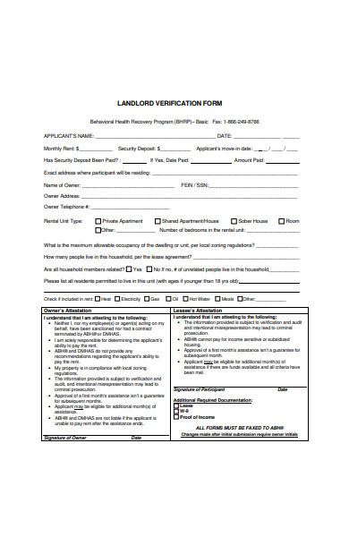 landlord verification form