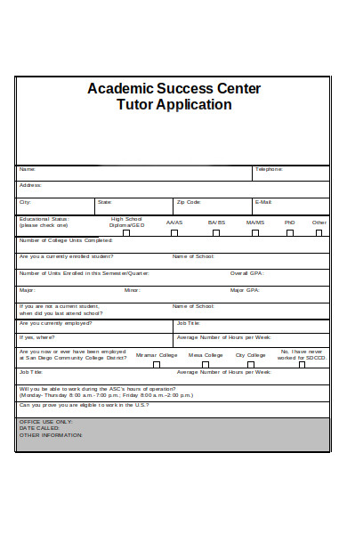 learning tutor application form