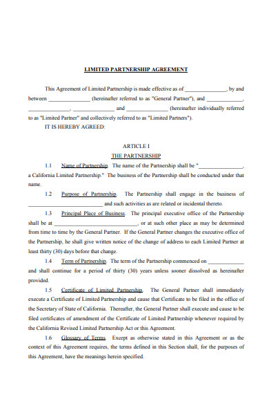 limited partnership agreement form