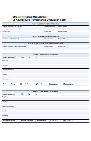 management employee performance evaluation form