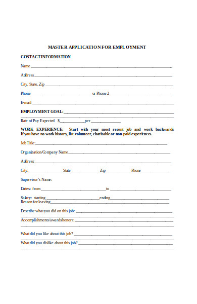 master employment application form