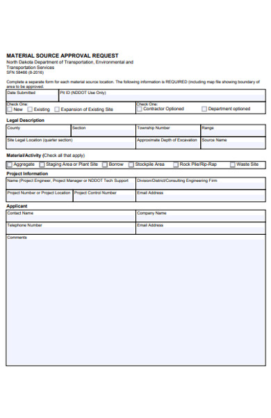 material source approval request form